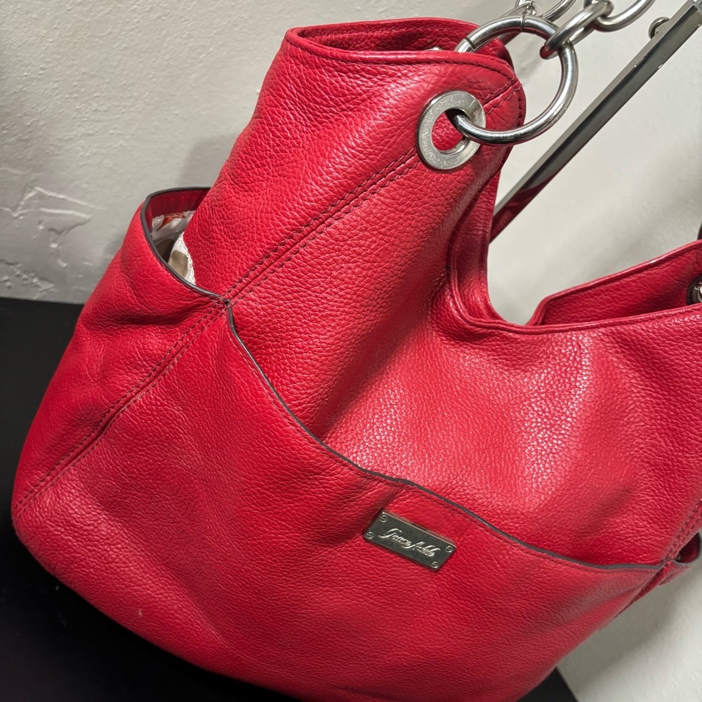 Grace Adele Red Pebbled Leather Hobo Shoulder Bag - Picture 5 of 13